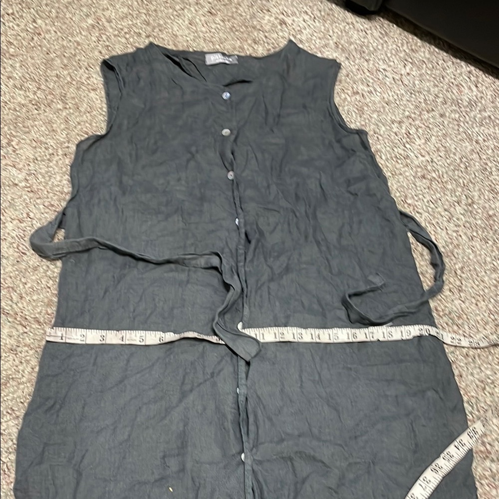 100% linen and lace Gray Sleeveless midi Dress - Picture 8 of 11